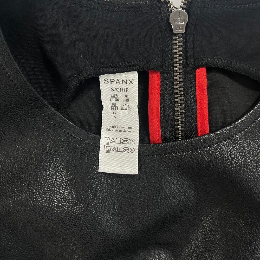 SPANX Leather-Like Sleeveless Sheath Dress Luxe Black NWT Sz Small New $228 - Picture 2 of 10